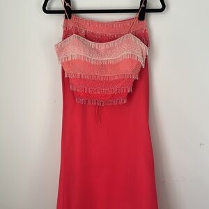 Le Gala by Mon Cheri vintage 2003 two piece beaded gown size 2 bright pink
